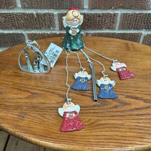 Christmas decor bundle metallic Wise men Ornament and Ceramic Angels wind chime